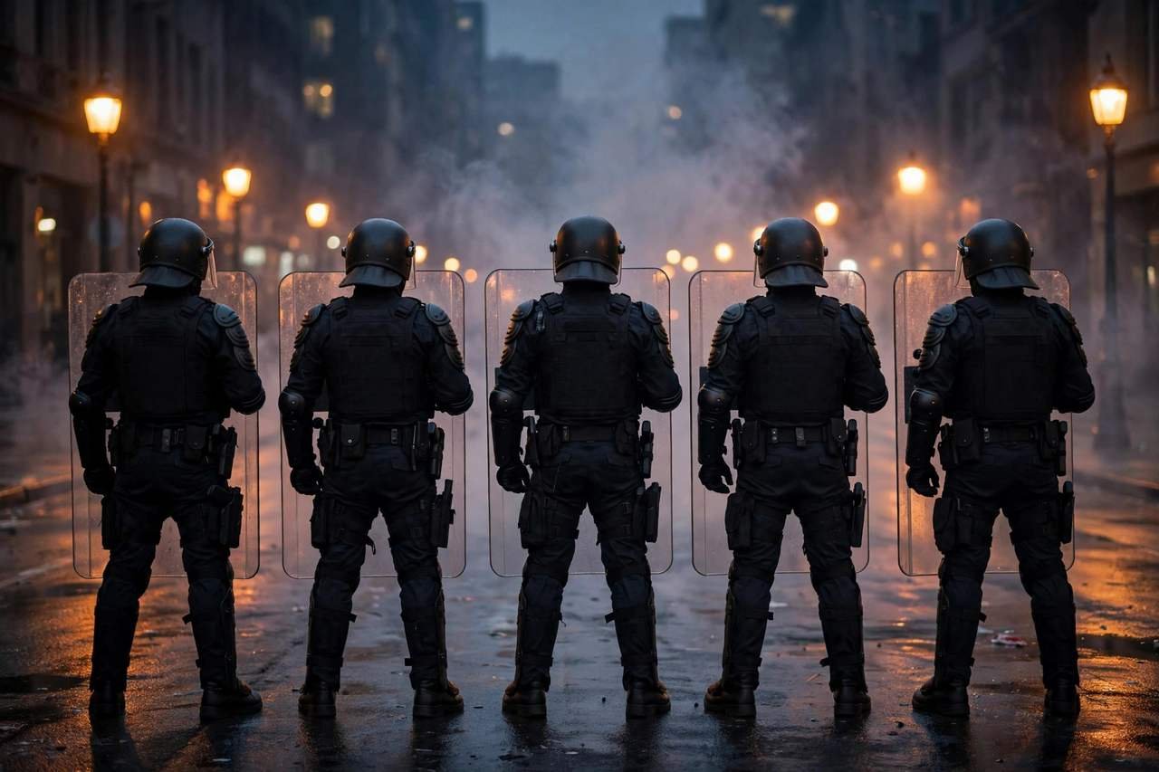 France riot police line curfew streets
